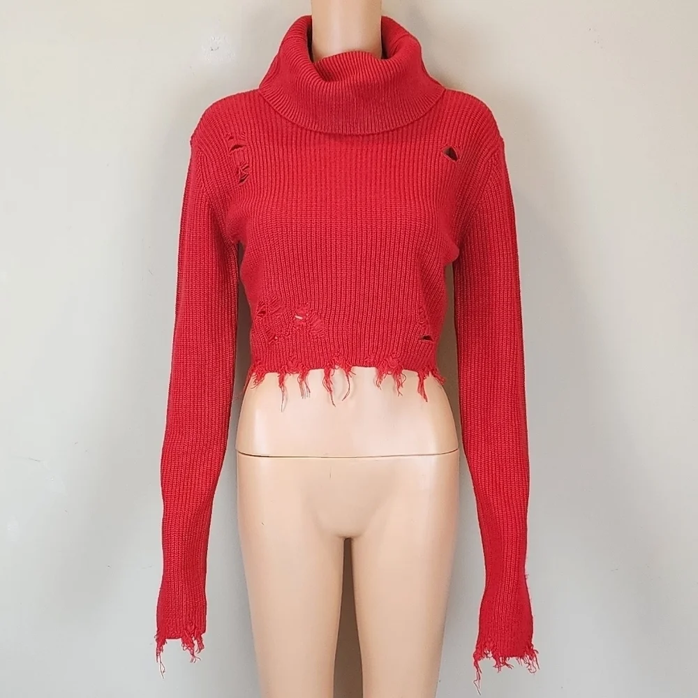 Signature8 Long Sleeve knit  Distressed Crop Sweater